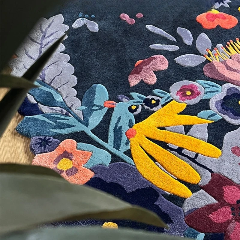 

Medieval style handmade carpet living room sofa floor mat bedroom retro pastoral high-end American art bedroom bedside blanket