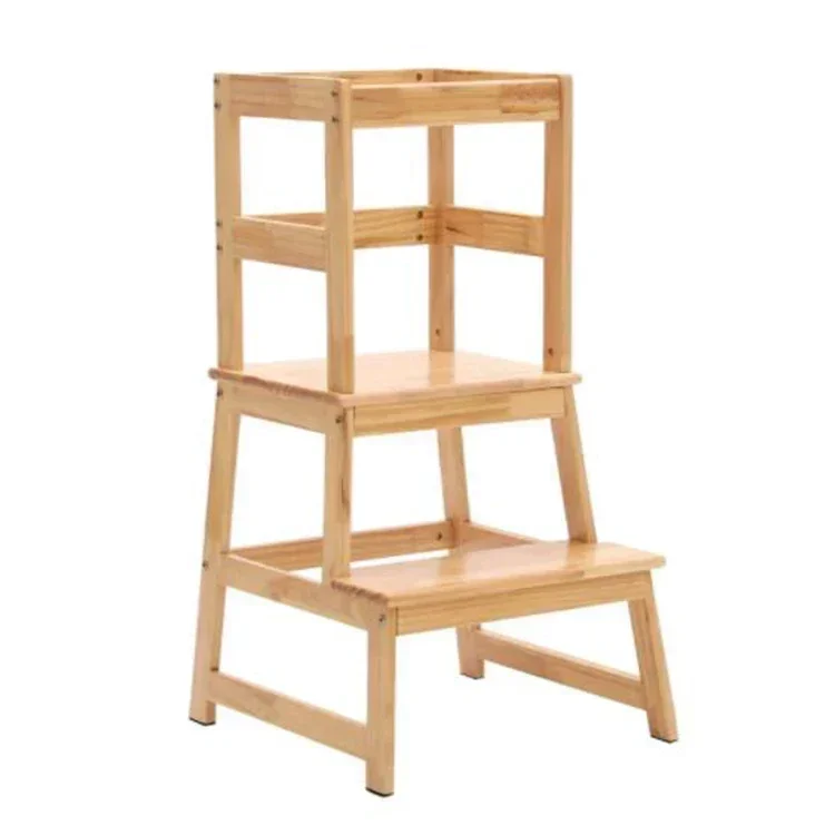 custom wooden kitchen step stool for kids with safety rail solid wood construction toddler learning stool tower