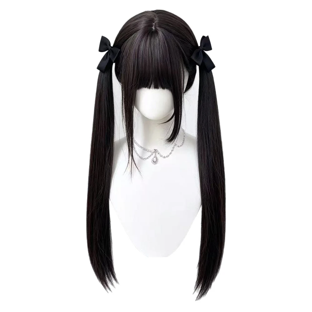 Long Black Synthetic Wig with Bangs High-Layered Wigs for Women's Daily Cosplay Wig Long Straight Hair Lolita Wig Heat Resistant