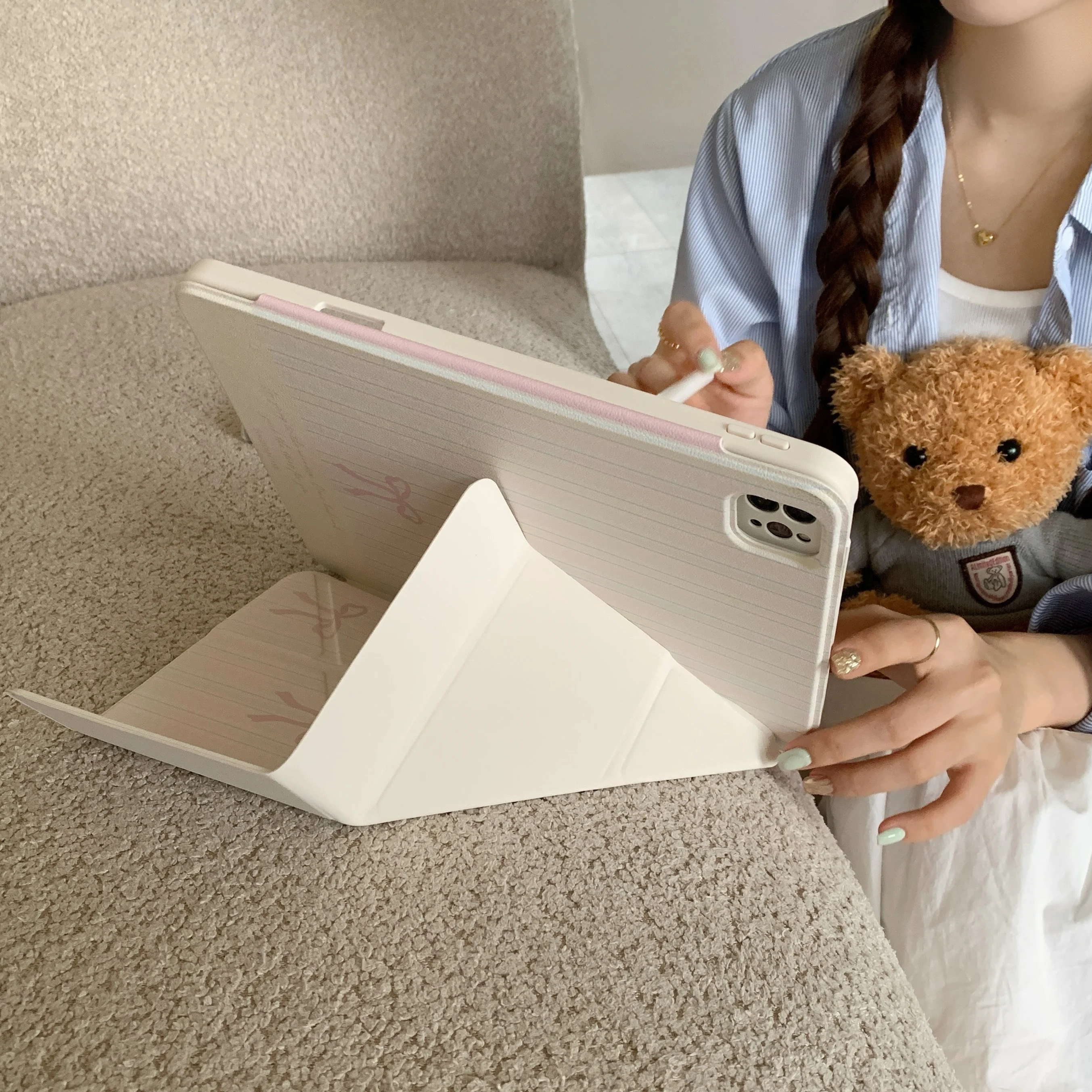 Ins Pink Bow With Pencil Holder For iPad 10.2 iPad Air 5 4th Generation 10.9 2022 10th iPad 9.7 5 6th 2018 2021 2024 Pro11 Case