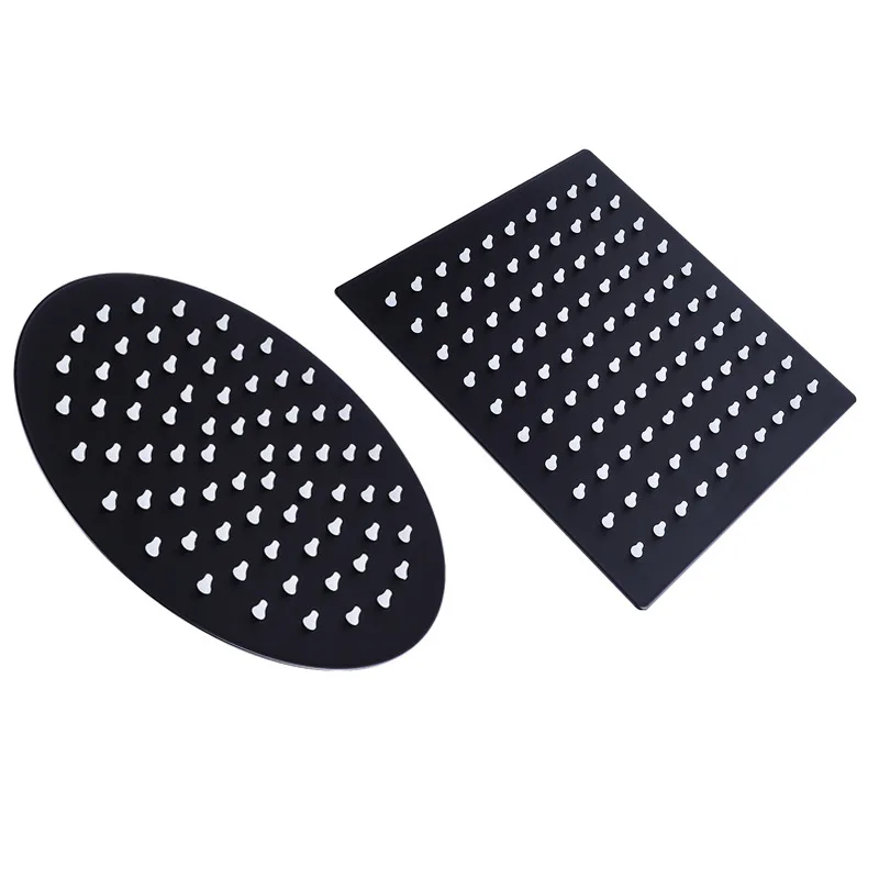 8/10/12 Inch Black Ceiling Shower Head 201/304 Stainless Steel Round Square Rainfall High Pressure For Bath Bathroom Accessory
