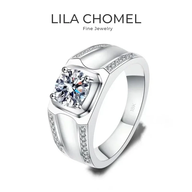 Men Engagement Rings 18K White Gold Wedding Band 1CT Moissanite Diamond Valentine's Day PT950 Platinum Boy Friend Birthday Gift