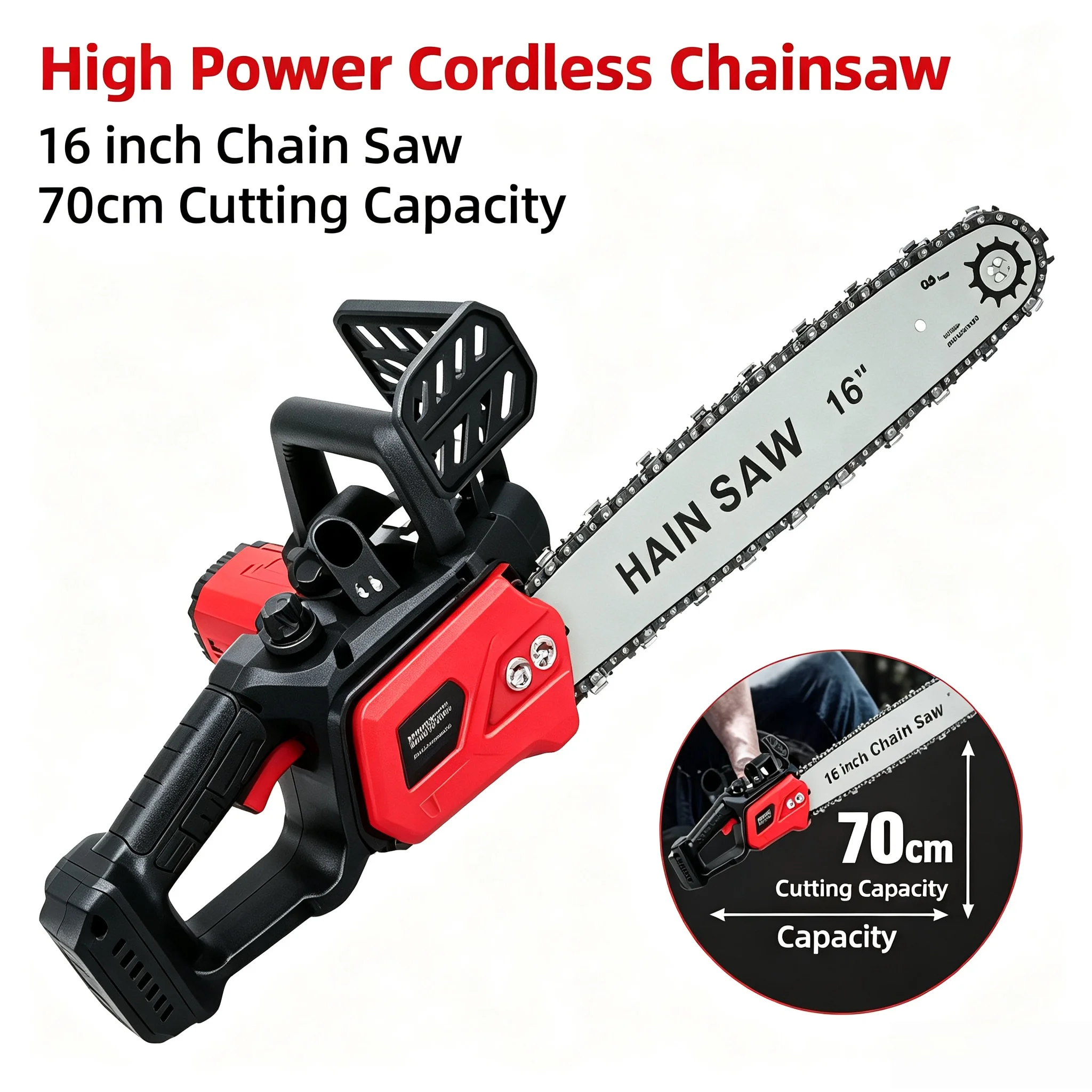Handheld Cordless Electric Chainsaw, High Power Lithium Battery Powered Saw for Tree Trimming, Wood Cutting & Outdoor Logging