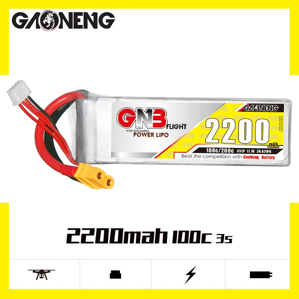 Max 200C GAONENG GNB 3S 11.1V 2200mAh 100C batteria Lipo con spina XT60 per auto da corsa RC quattro pezzi di ricambio fuoristrada