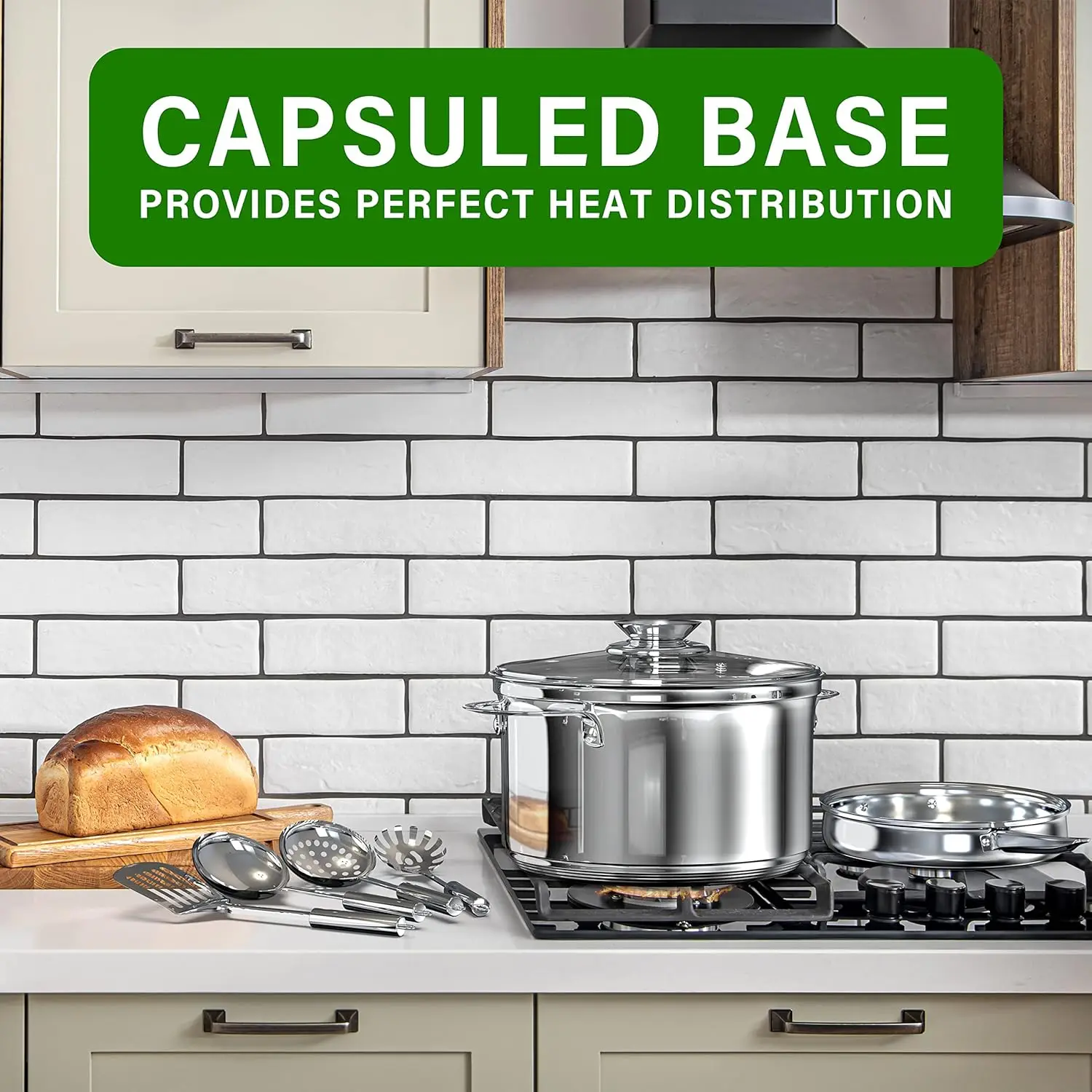 طقم أواني طهي المطبخ من الفولاذ المقاوم للصدأ مكون من 18 قطعة، بما في ذلك قدر، وطاجن مع غطاء من الزجاج المقسى، ومقلاة، وبخار، وسلطة Bo