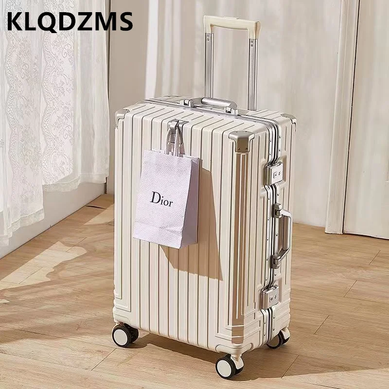 Klqdzms 20 "22" 24 "26" 28นิ้วกระเป๋าเดินทางแบบกล่องเคสแบบมีล้อลากโครงสร้างอะลูมิเนียมอเนกประสงค์ขนาดใหญ่ใหม่กระเป๋าเดินทาง