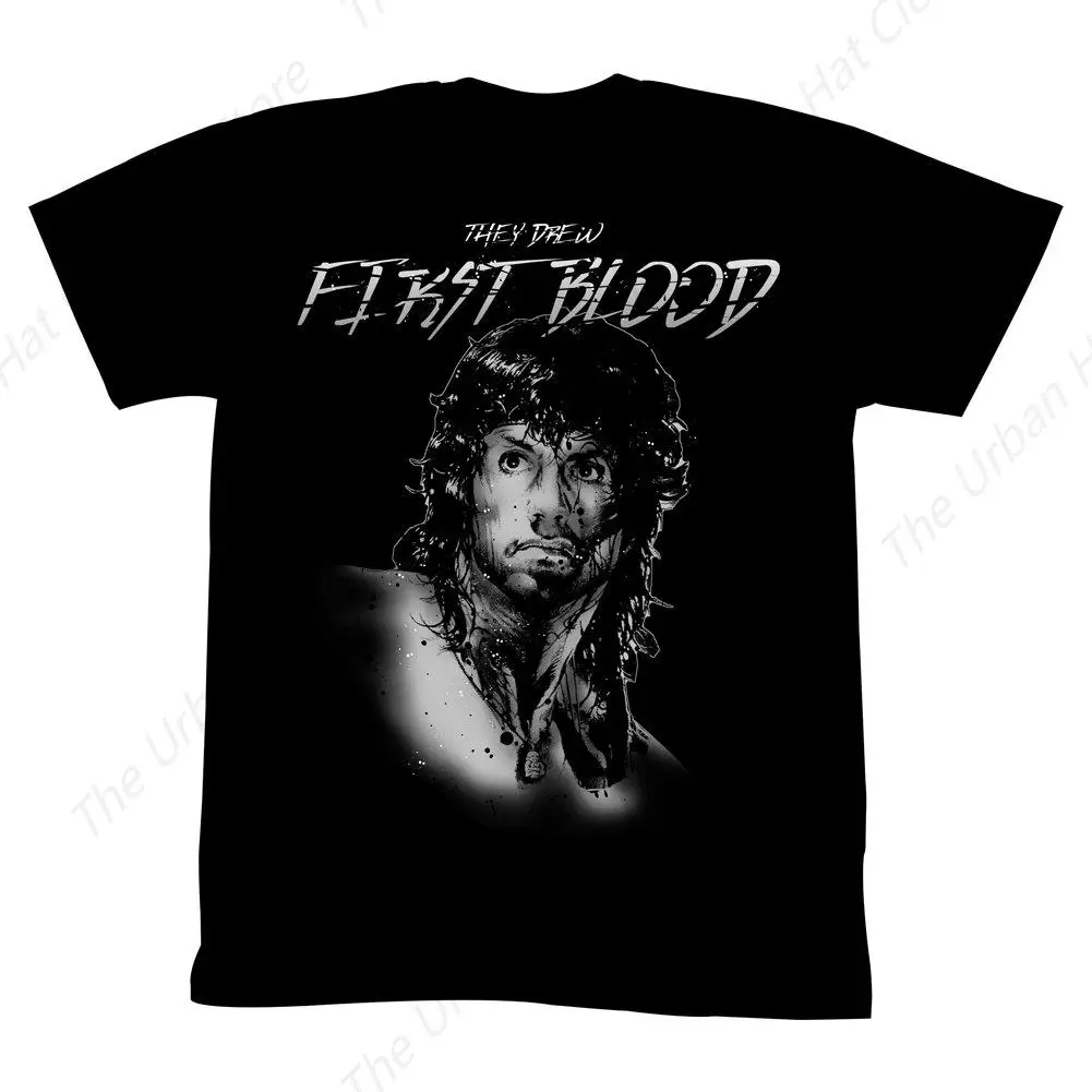 Rambo 1980s Action Movie Adult T-Shirt Tee Black Fashion Cotton Crew Neck Short Sleeves Man Clothing for Casual Tee Tops