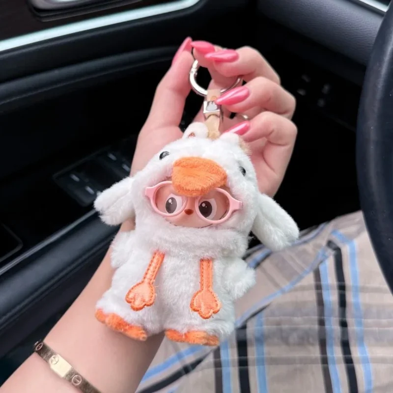 Adorável pequeno anjo conjunto pato pequeno para mini 10cm labubu 4.0 boneca roupas acessórios moda macacão roupas acessórios
