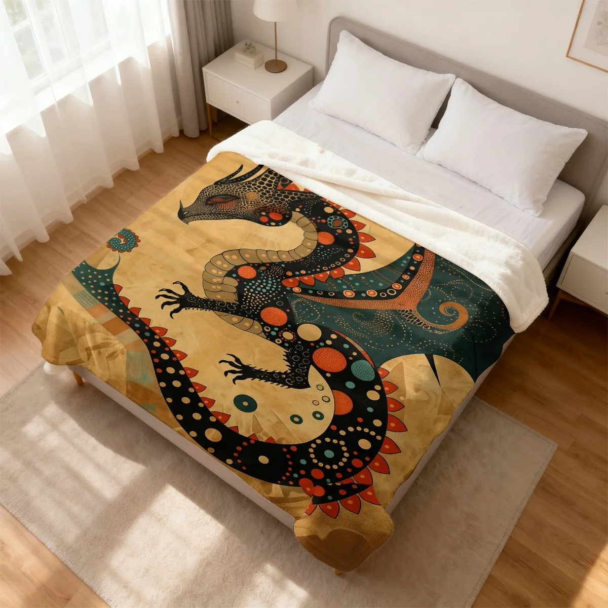 High-quality Dragon Print Blanket Throw for Sofa Bed Cozy Home Decor Oriental Asian Mythological Comforter 150x200cm