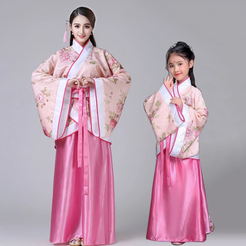 Hanfu 어린이 2023 중국 코스튬 꽃 소녀 드레스, 전통 무대 착용, 여성 댄스 코스튬, 성인 요정 원피스