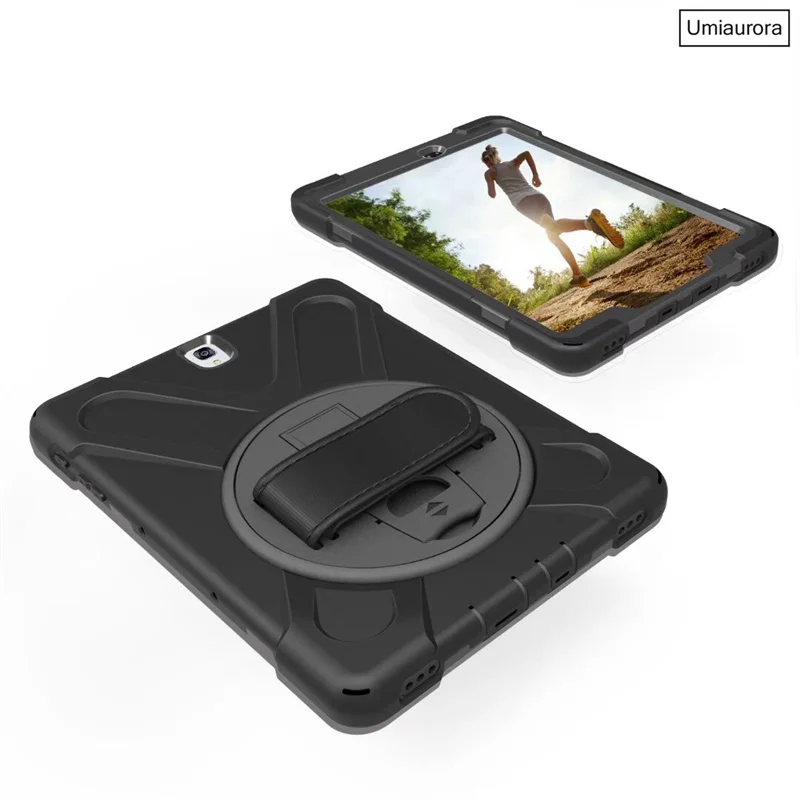 

For Samsung Tab S3 9.7 inch T820 T825 SM-T820 SM-T825 Heavy Duty Rugged Tablet Case Hand Strap Stand Shockproof PC Cover Funda