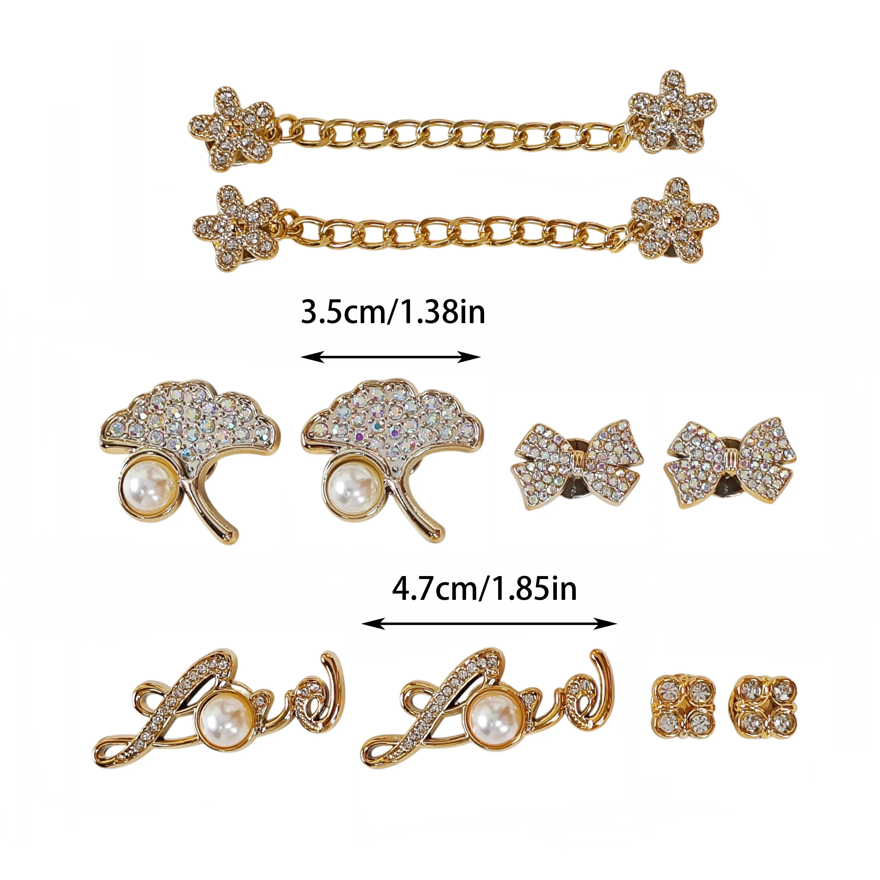 10Pcs DIY Shoe Decoration Charms: Shiny Pearls, Ginkgo Leaves, Letters, Bows, Flower Chain Decorations, Non-Metal Lightweight Material, Y2K Fashion Versatile Cute Personality Accessories for Men and Women, Suitable for Eva Beach Shoes, Sandals, Removable Shoe Decorations, Holiday Gifts