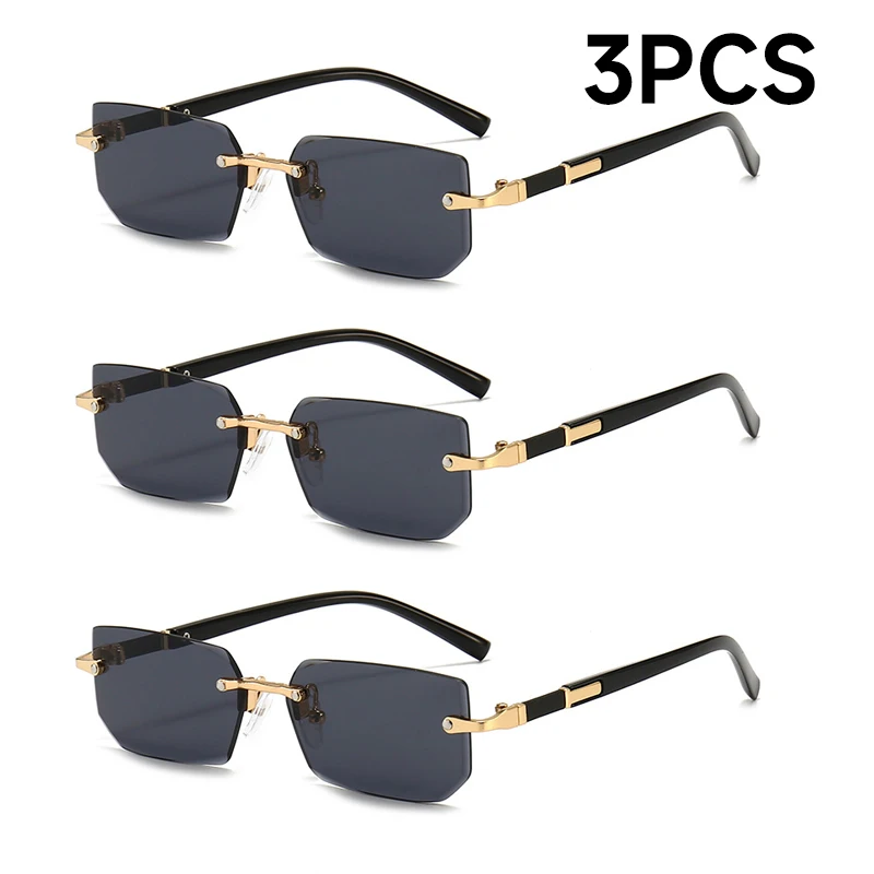 1PCS/2PCS/3PCS Randloze Zonnebril Rechthoek Mode Populaire Vrouwen Mannen Shades Kleine Zonnebril voor Vrouwelijke Mannelijke Reizen Oculos
