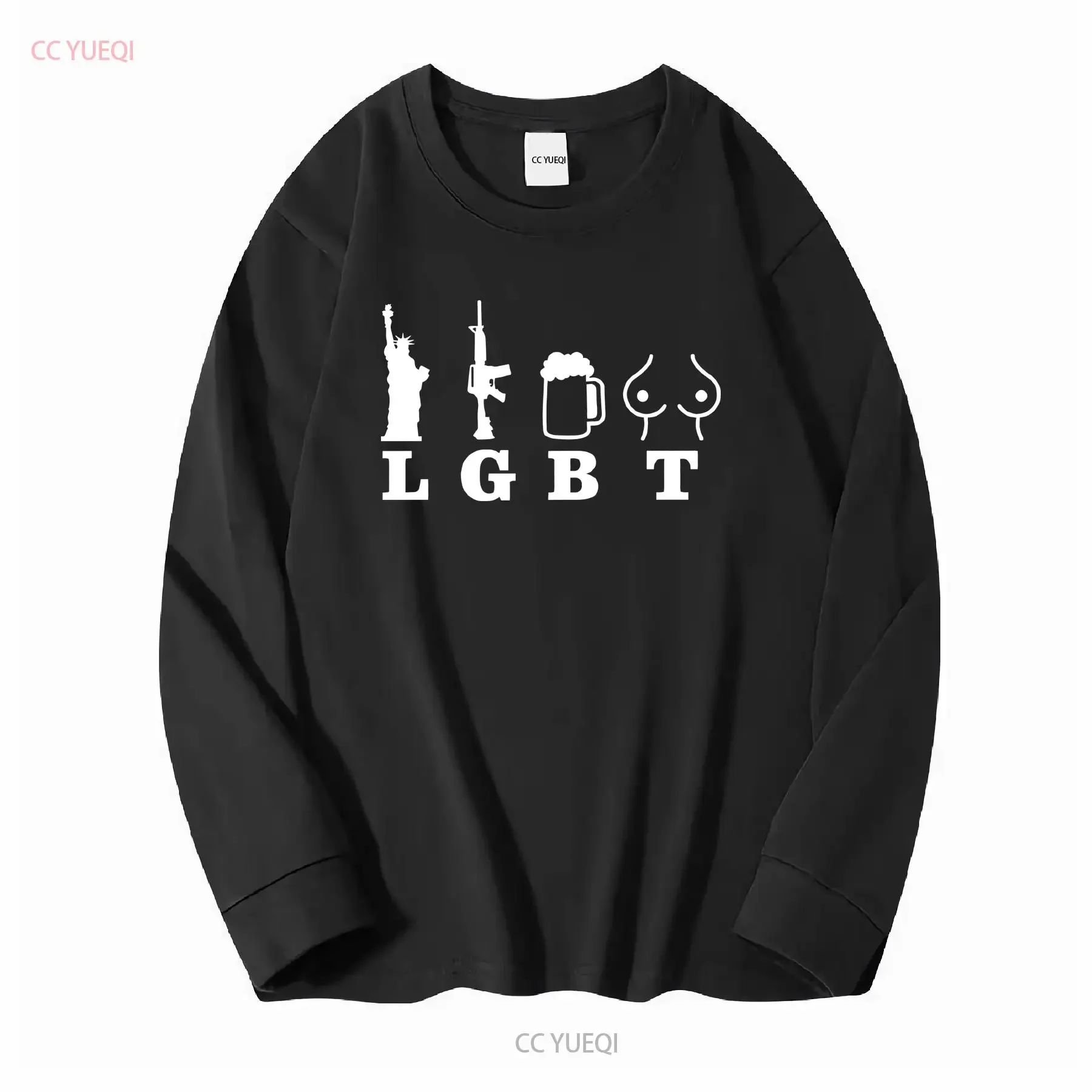تي شيرت Liberty Guns Beer Tits مضحك ميمي LGBT بأكمام طويلة أو قصيرة عتيقة مغسولة موضة للجنسين ناعمة ممتدة ومتعددة الاستخدامات