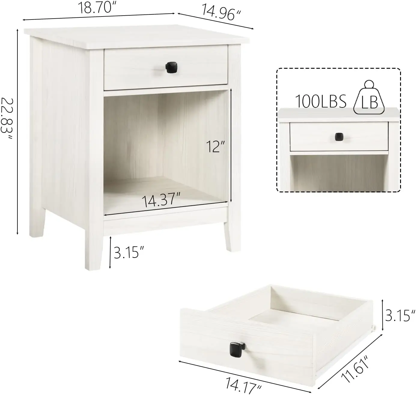 طقم منضدة نوم بيضاء مكونة من قطعتين مع أدراج، وطاولة بجانب السرير طويلة للمنزل الحديث، ومجموعة منضدة بدرج واحد #3