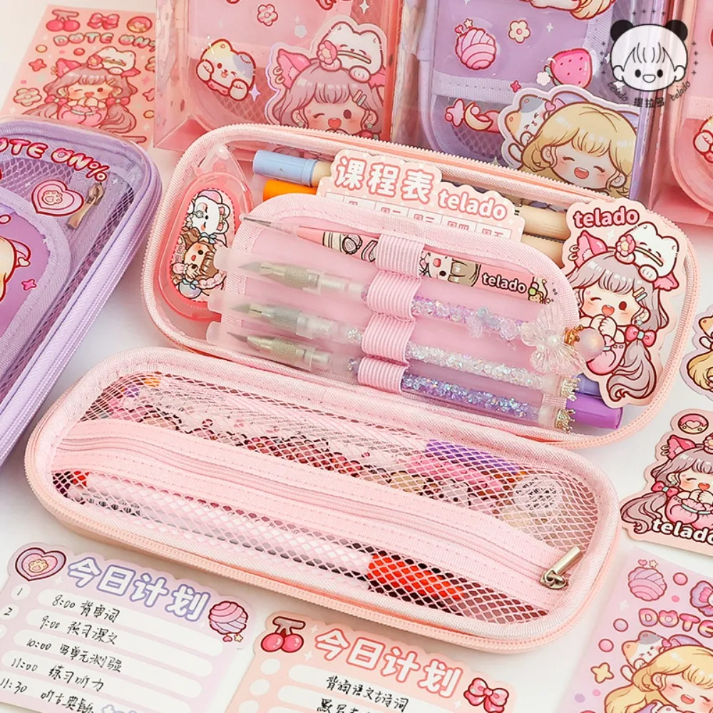 

Girly Pet Pattern Pencil Bag Waterproof Large Capacity Transparent Pen Case Multi-function Pink/ Purple