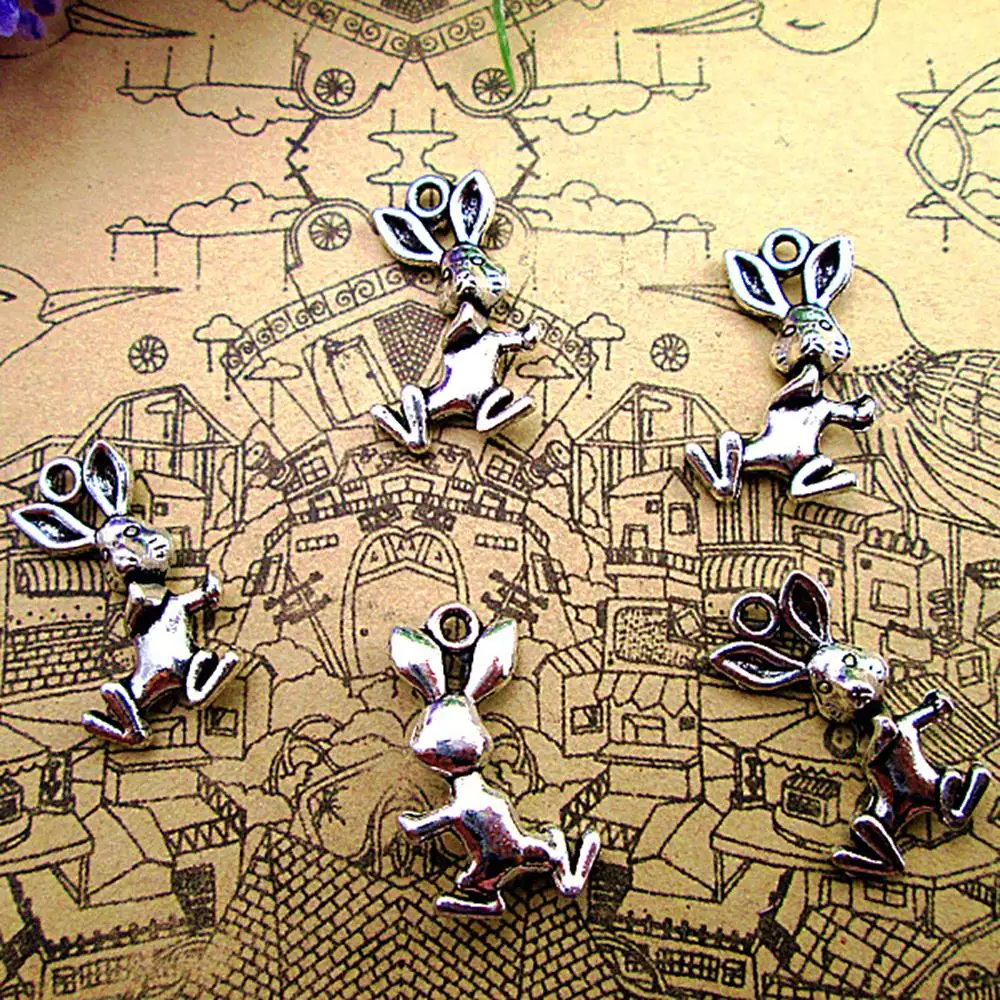 

80pcs--12x19mm Funny Rabbits Bunny Charms For Jewelry Making Diy Findings Antique Silver Color Alloy Pendants