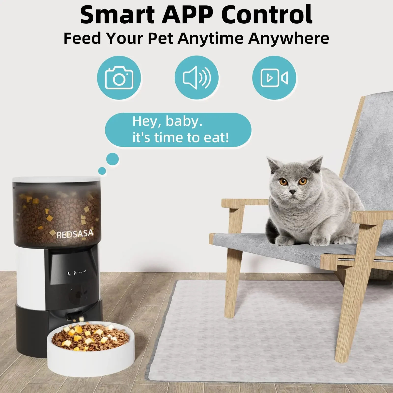 Tuya Cat Smart Pet Feeder Wifi Mobile Phone App Remote Control Microchip Automatic Pet Feeder with Night Vision 1080P HD Videos