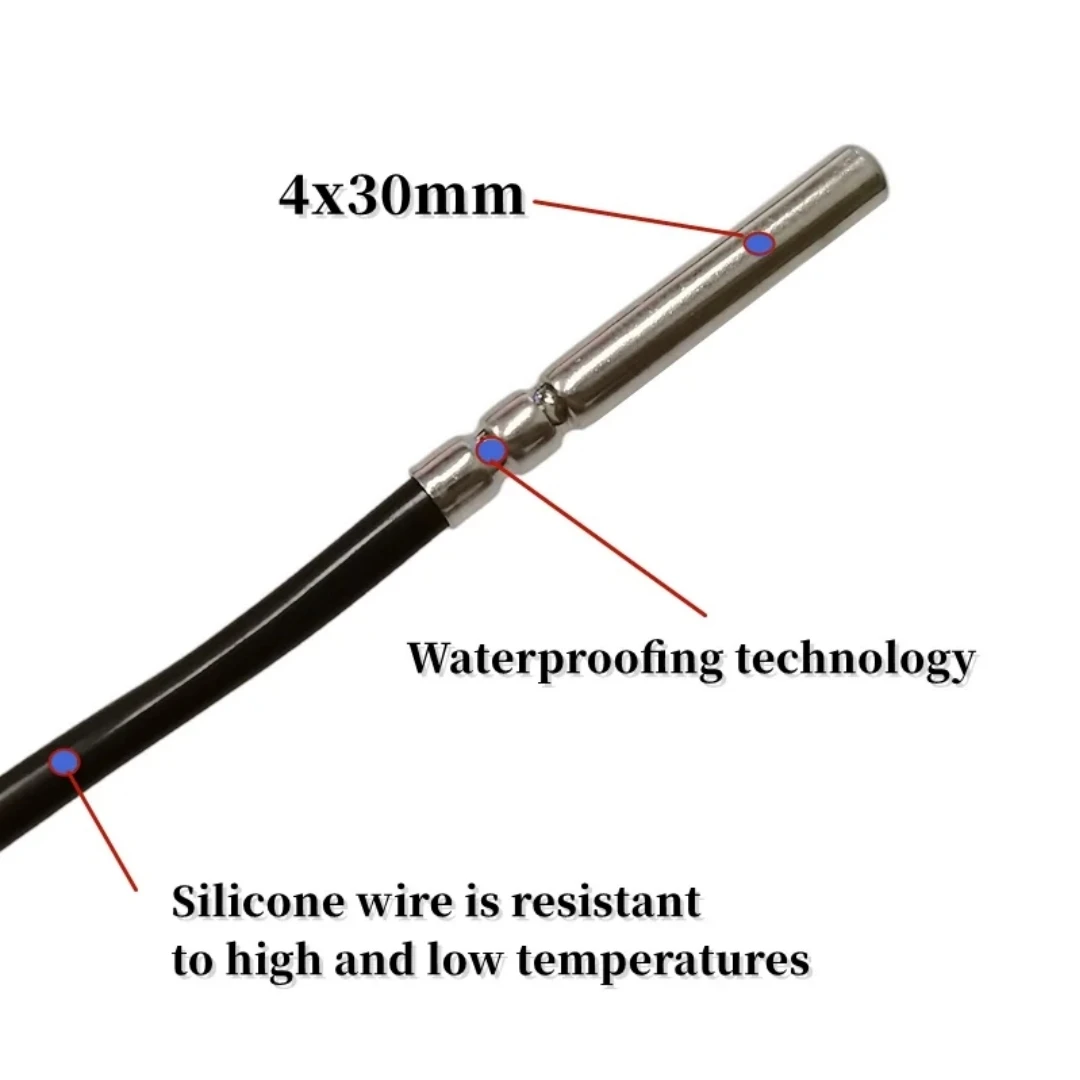 NTC 10K 4x30mm Double track roller waterproof temperature probe Silicone wire Temperature resistance 200 degrees B3950 1% L25CM