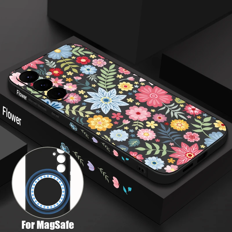 Colorful Flower Print Magnetic Phone Case For Samsung Galaxy S26 S25 S24 Ultra S23 S22 Plus S25 S24 S23 S21 FE TPU Lanyard cover