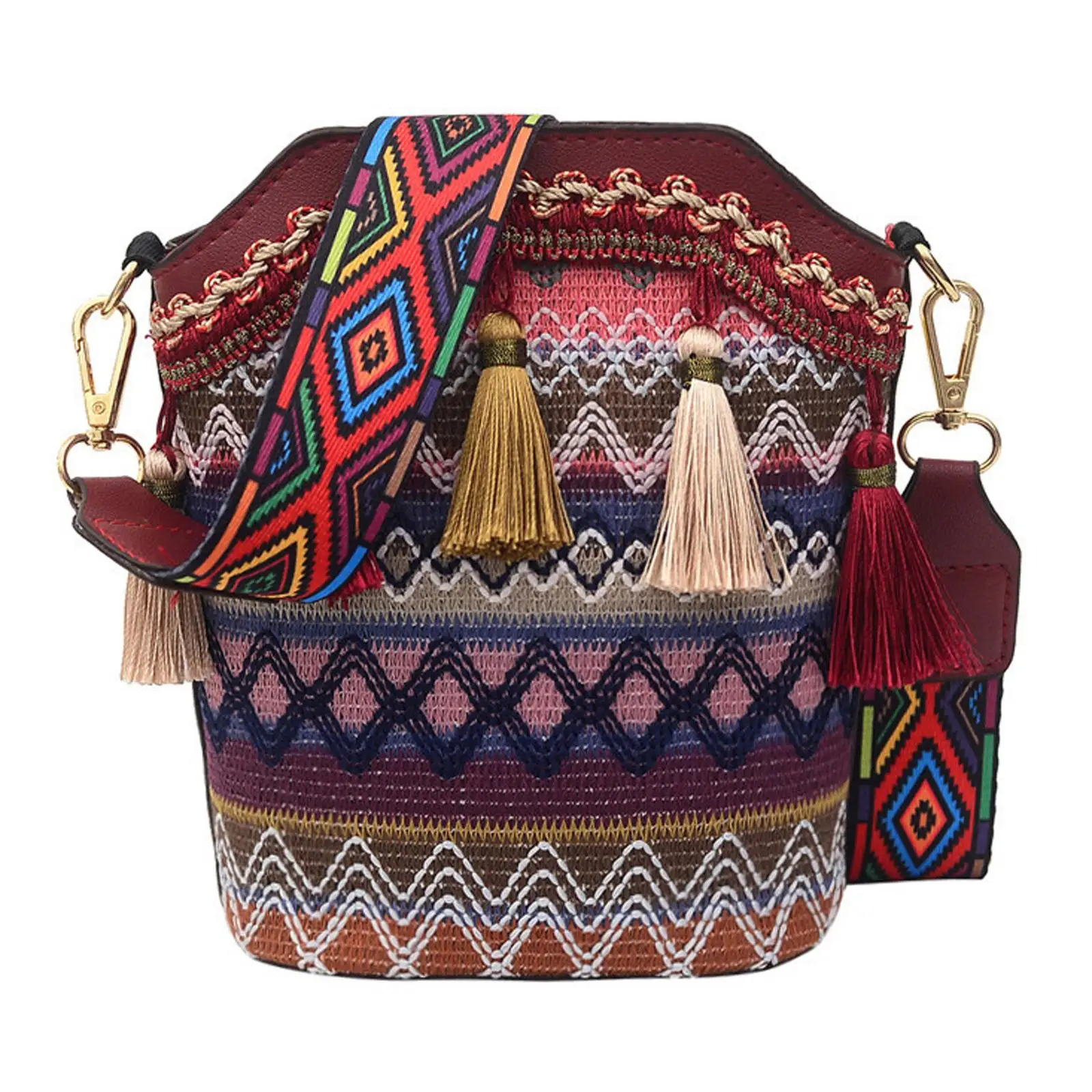 Borsa a tracolla con ricamo da donna borse a tracolla Hippie cerniera con cinturino regolabile