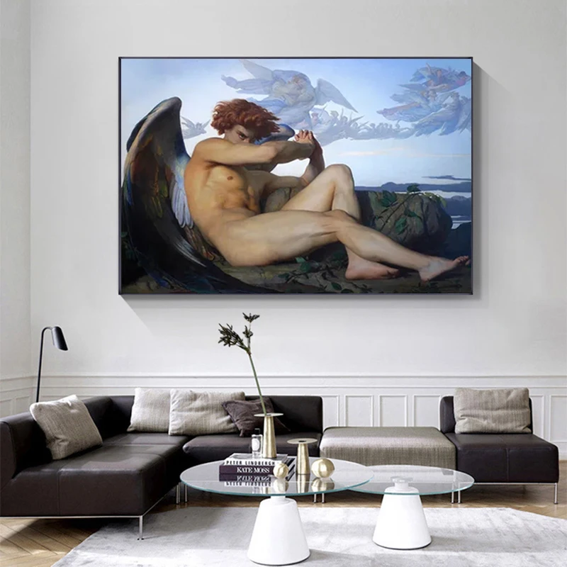 Vintage Fallen Angel Alexandre Poster Cabanel Painting on Canvas Christianity Religious Archangel Angels Wall Home Decor Cuadros