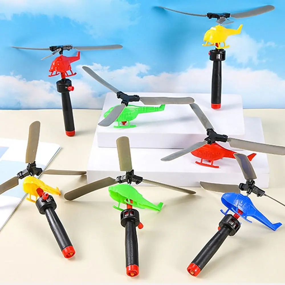 Pull Wire Bamboo Dragonfly Handle Power Helicopter Handle Pull Line Helicopter Outdoor Sports Draw Rope Copter Model