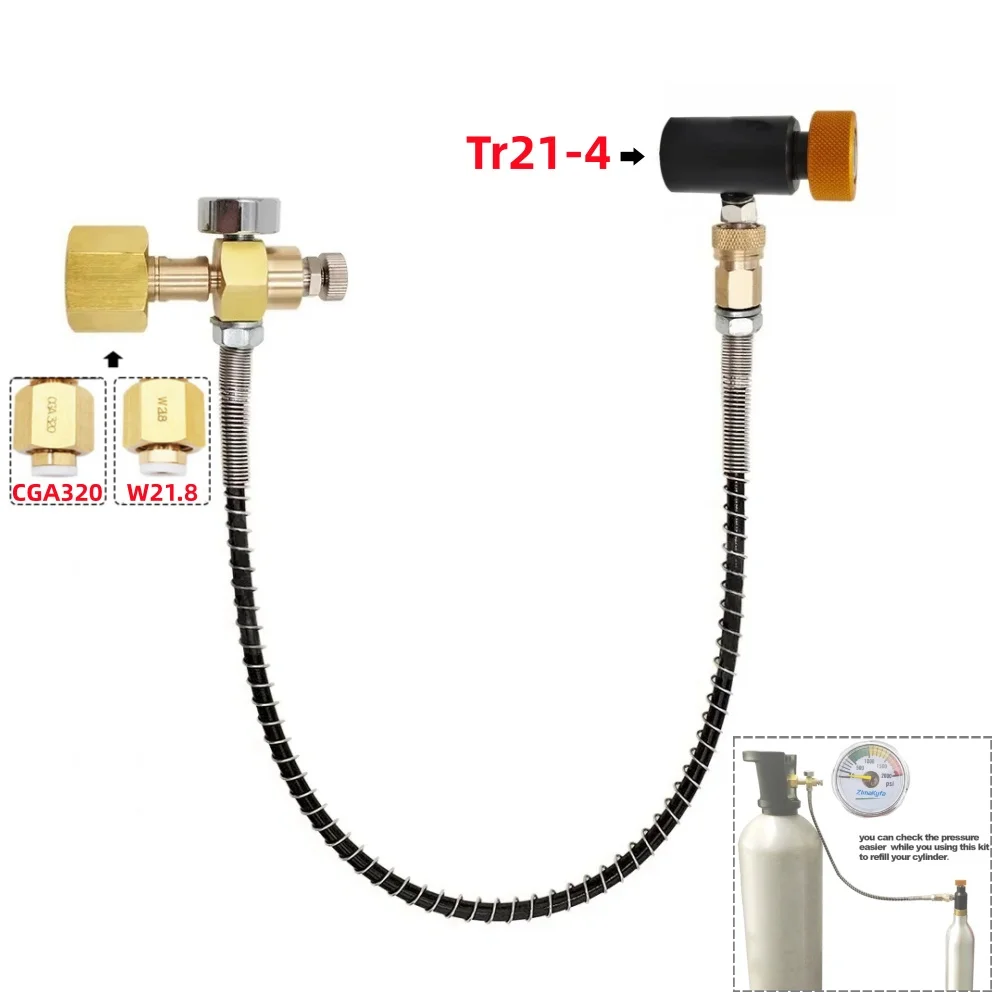 

CO2 Filling Station for Sodastream Cylinder Transfer Carbon Dioxide Tank Refill Adapter Charging Adaptor W21.8-14,CGA320,Tr21-4