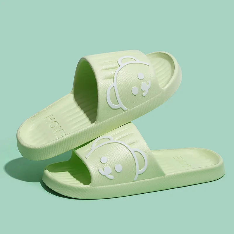 New Women's Slippers Indoor Soft Sole Cartoon Bear Slides Bathroom EVA Outdoor Couples Summer Beach Flip Flops Shoes Shower