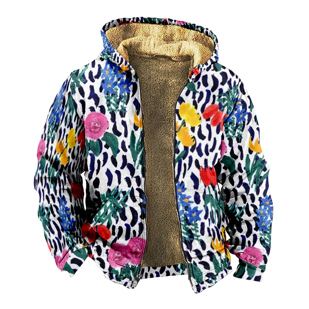 Winterjassen voor heren, stijlvol flora blauw patroon katoenen kleding overjas isolatie HIP HOP CASUAL