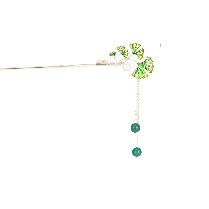 

*Women's Fashion Three Ginkgo Leaf Gradient Hairpin Light Luxury Accessories Tassel Chinese Flower Headpiece