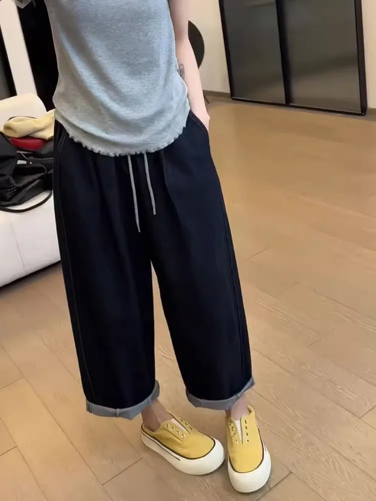 Jean à jambes larges pour femmes, taille haute, coupe droite, coupe ample, pantalon en Denim, poire singe, amincissant, neuf points