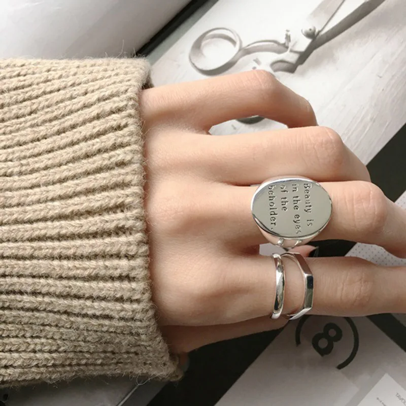 Neue Mode Silber Farbe Open Finger Ring Buchstaben Worte Wünschen Breite Punk Stapelbar Für Frauen Mädchen Schmuck Geschenk Dropship – Detail 8