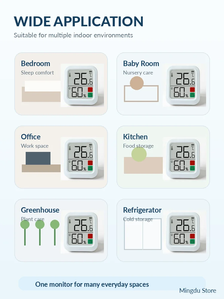 Mini-Digitalthermometer-Hygrometer, Innentemperatur- und Feuchtigkeitsmonitor mit magnetischem Rückständer ° C/ ° F für Babyzimmer Zuhause – Detail 2