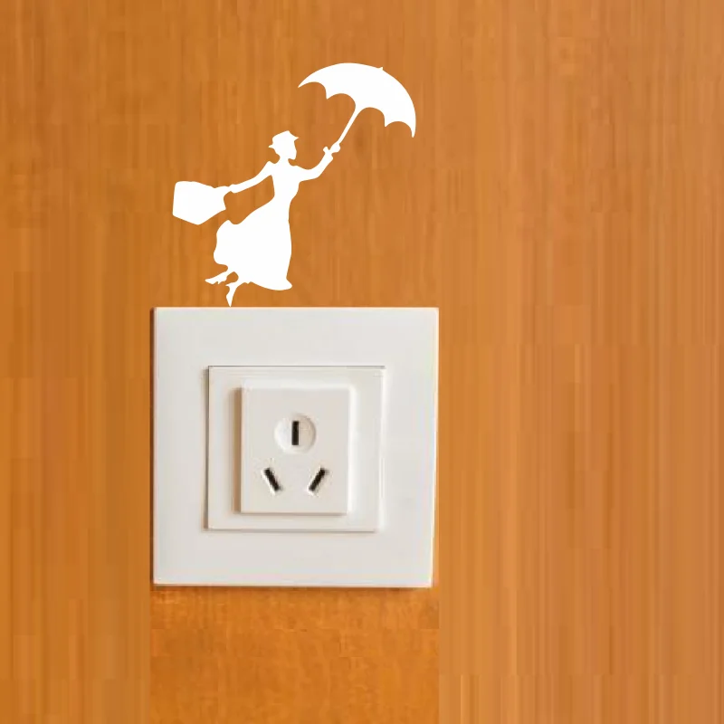 Creative Woman Holding Umbrella Switch Wall Stickers  Home Decor Vinyl Living Room Background Decals  car Stickers #98