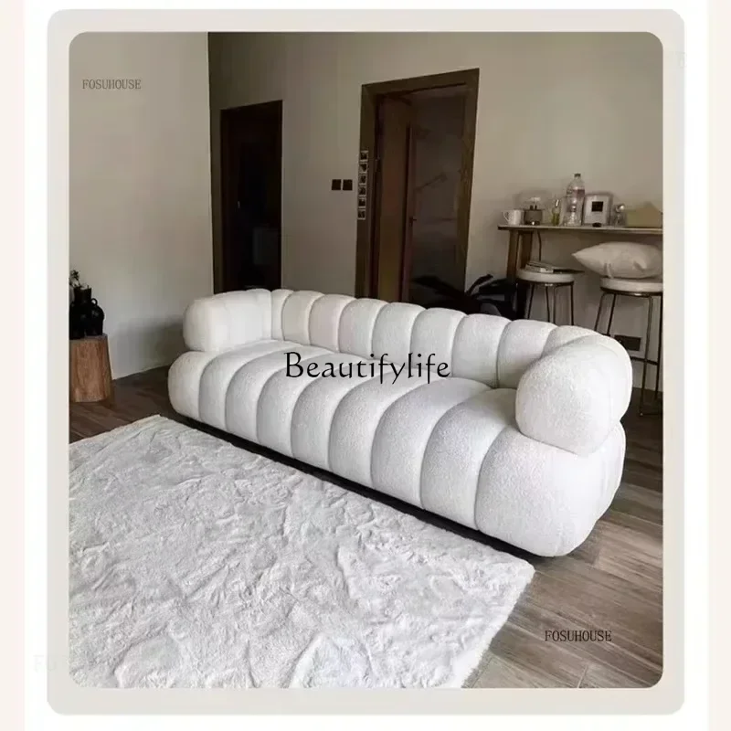 

09Z.13Multi-person Soft Backrest Living Room Sofas for Home Light Luxury Comfortable Sofa Nordic Lambskin Ins