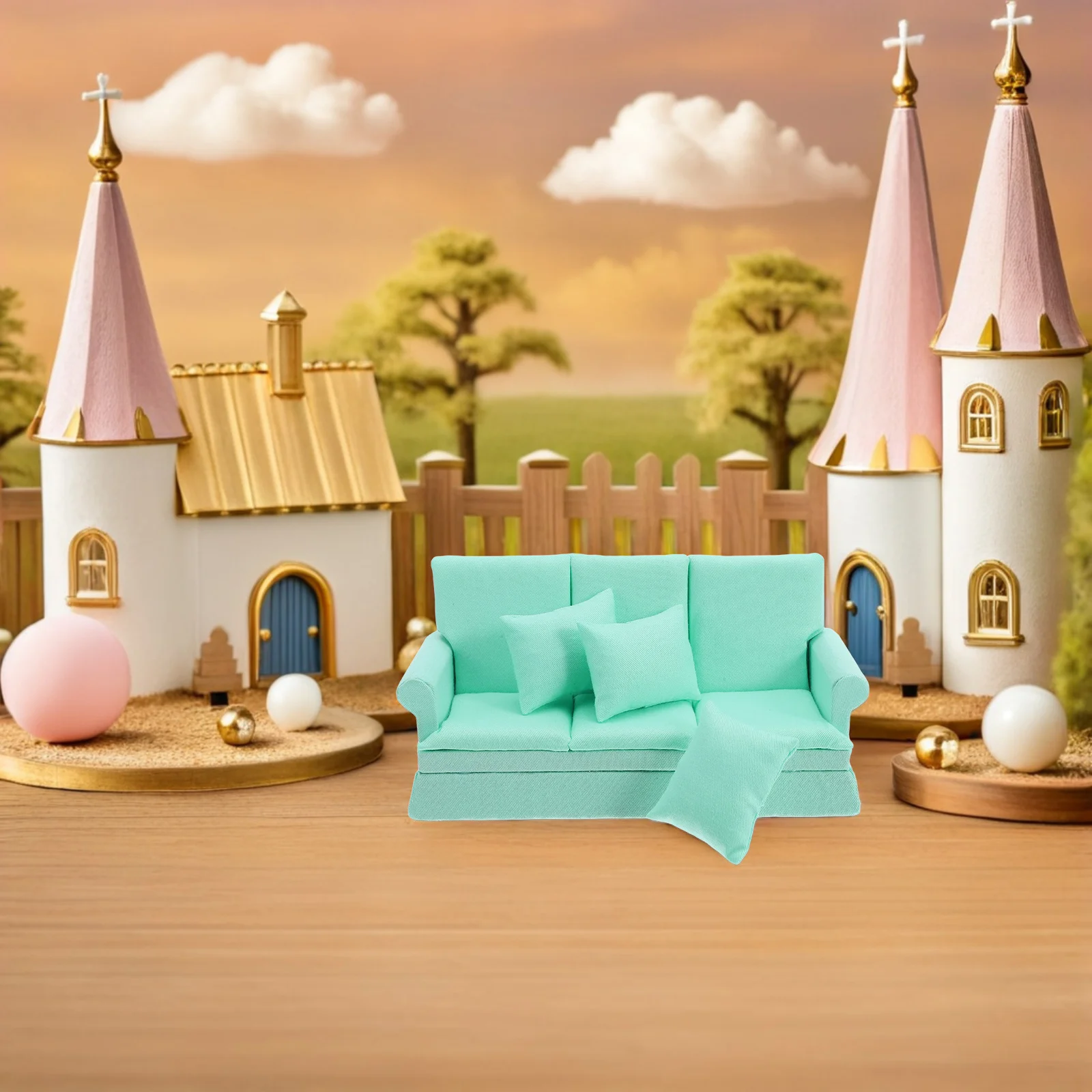 1 ensemble de Mini canapé pour maison de poupée, petit canapé réaliste avec oreillers, meubles de décoration de salon moderne, canapé de maison de poupée