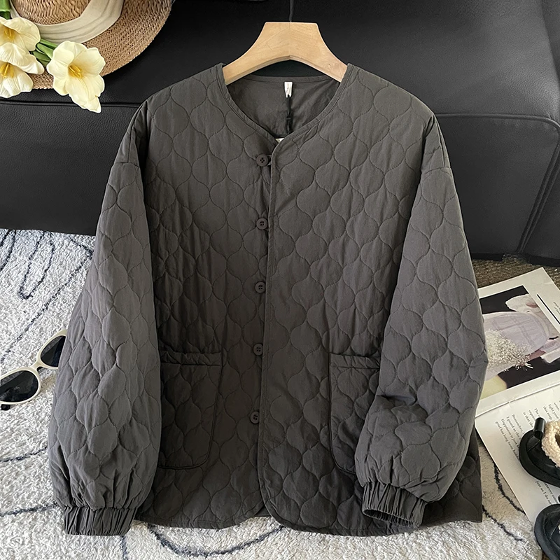 

Women's Artistic Retro Gourd Pattern Puffy Cotton Jaet Loose Fit Autumn Winter Sweet Color Cotton Outerwear