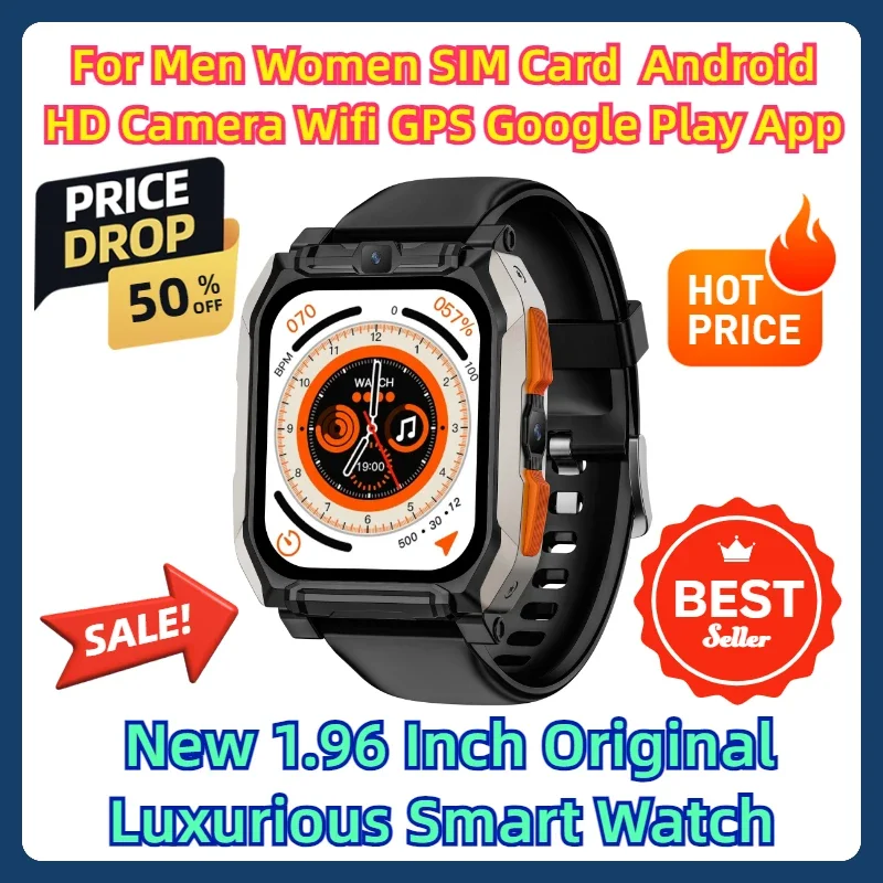 

SIM Card Android HD Camera for Men Women Wifi GPS Google Play App New 1.96 Inch Original Luxurious Smart Watch