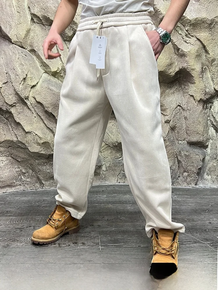 

Men's Autumn Winter New Velvet Loose Long Trousers Straight Leg Casual Pants Trendy Faion Straight Cut Pants