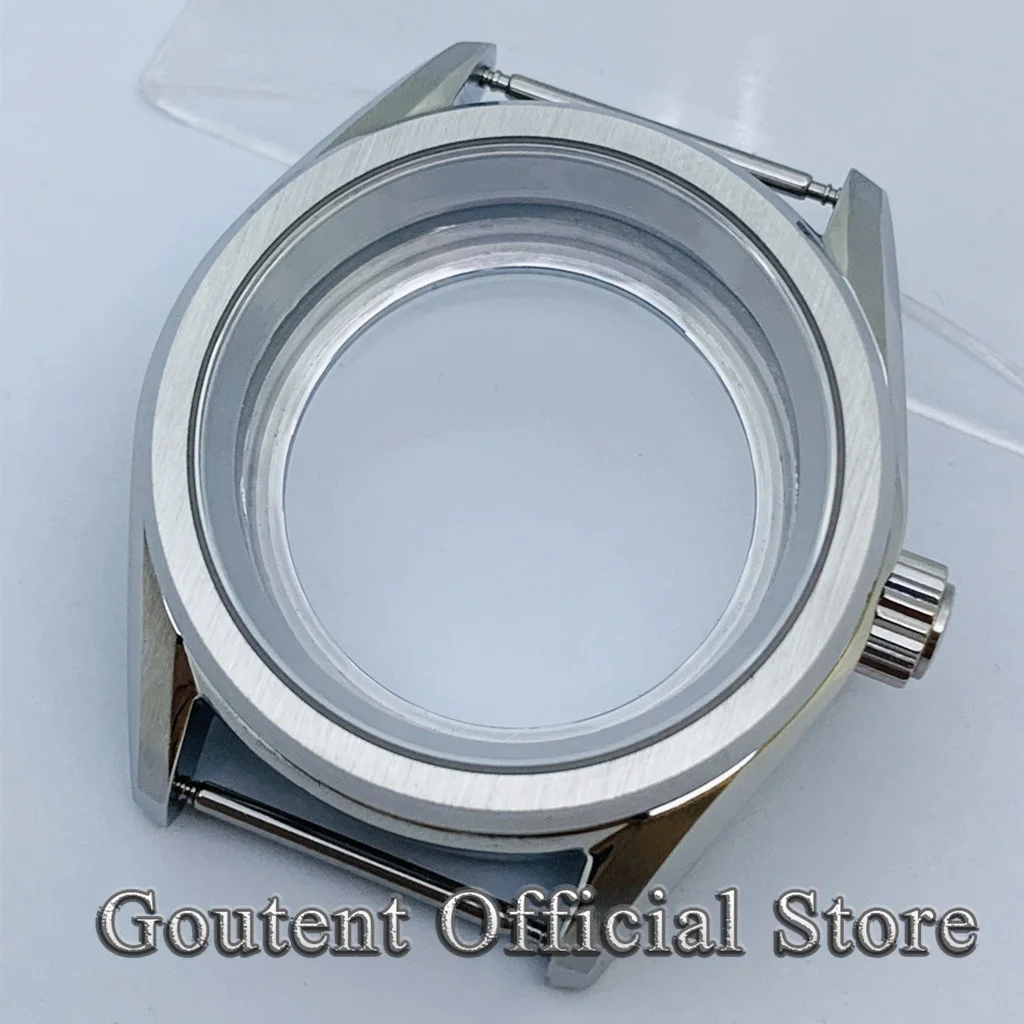 Goutent 38mm Silver Sapphire Glass Watch Case Transparent Back Fit NH35 NH36 ETA2824 PT5000 Automatic Movement