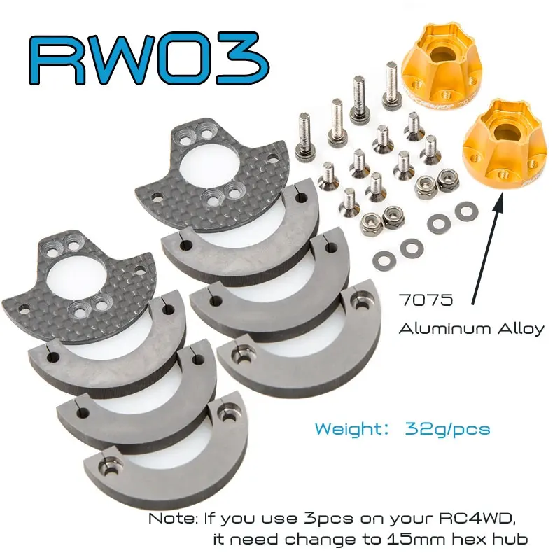 Przeciwwaga z włókna węglowego RW02 RW03 stal wolframowa osie piasta sześciokątna zamontowane dla RC4WD Bully 2 części