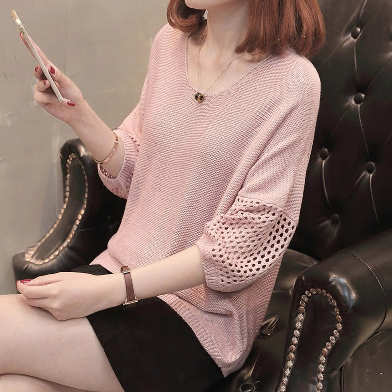 

Ladies Solid Color Sweater Breathable Comfortable Fabric Casual Sweater for Traveling Dating Shopping