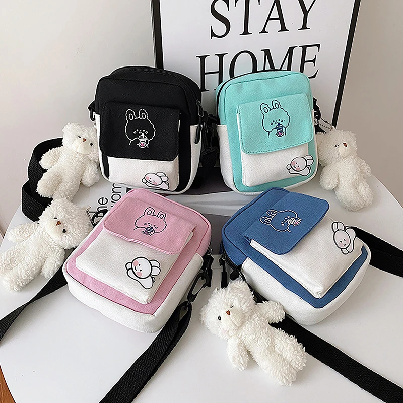 Canvas Shoulder Women\'s Bag Small Korean Fashion Messenger Crossbody Bag For Girl Students Cotton Cloth Female Handbags