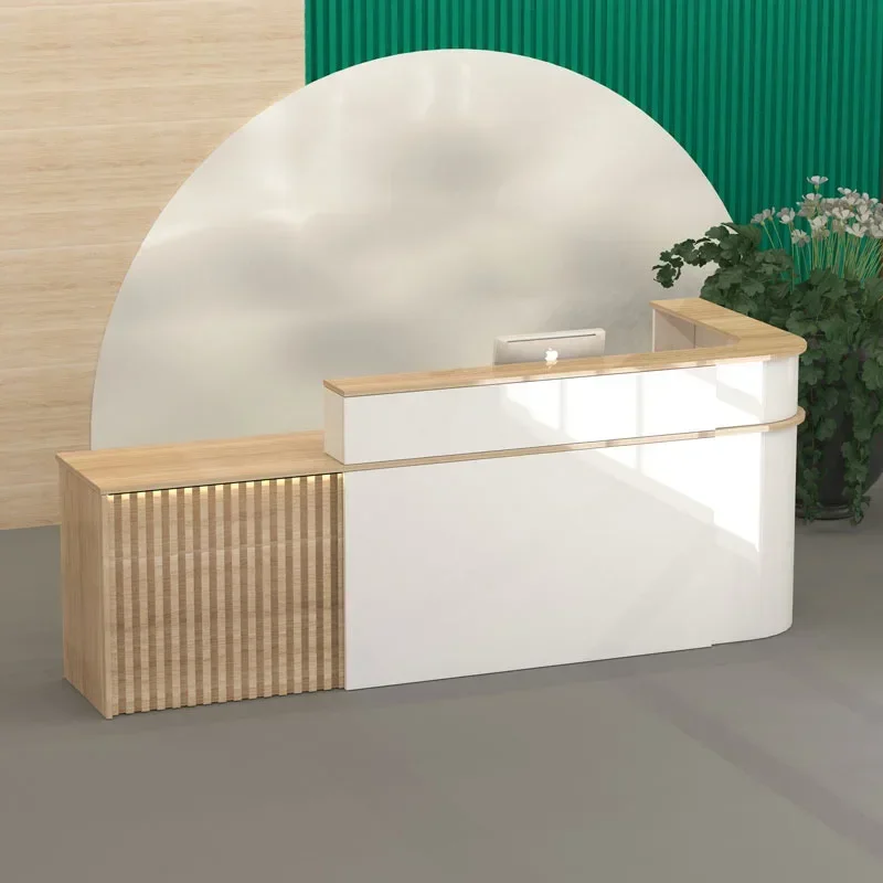 

Display White Front Desk Modern Office Small Reception Checkout Register Hair Salon Counter Luxury Mostrador Trendy Furniture