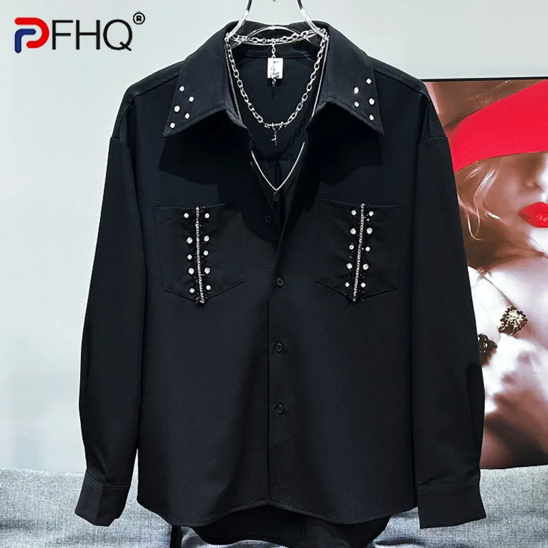 

PFHQ New Fashion Hot Diamond Decorative Design Shirt Korean Personalized Fashion Loose Versatile Male Tops Autumn 21Z6903