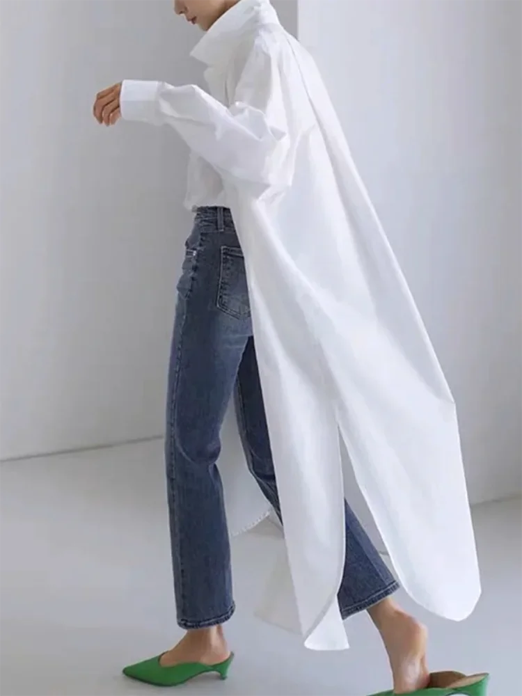 Missuoo Summer Solid White Thin Shirt Outerwear for Women Lapel Long Sleeve X-Long Trench Coat 2024 Spring and Summer New