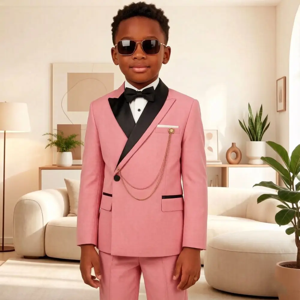 Child Suits Black Slim Fit 2 Pieces Formal Wedding Prom Mix Match Chain Ornament Chest Pocket Separates Boy Baptism Wear 2026