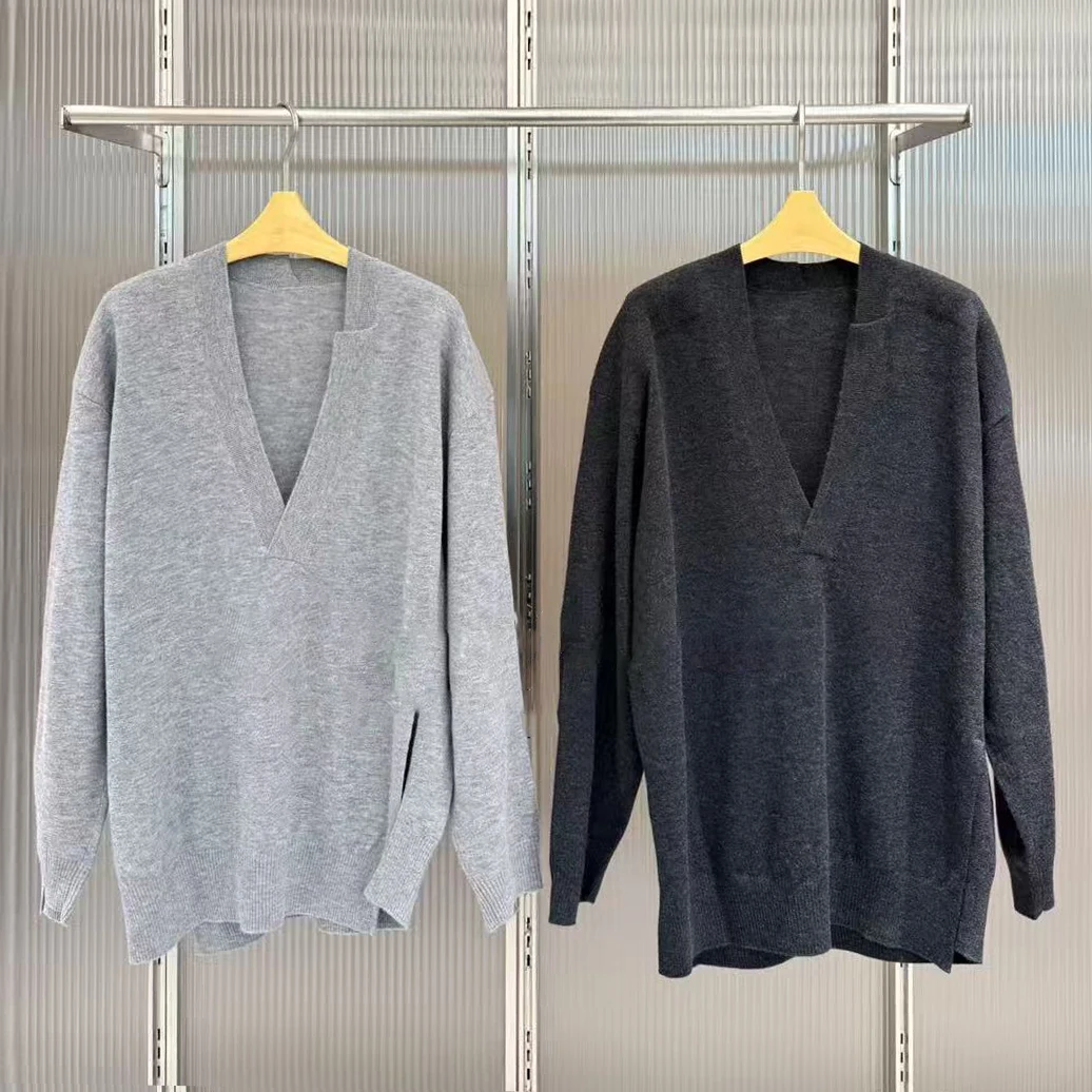 

Comfortable V-Ne Knitted Sweater Women's Loose Fit Winter New Sle Simple Design Pull-Over Long Sve Crew Ne Top