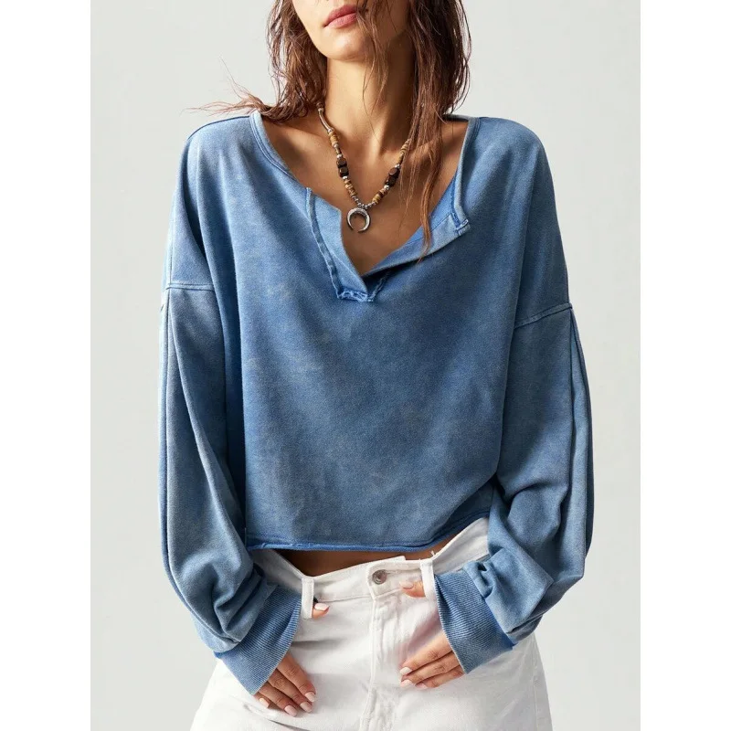 

Вязаный свитер с V-образным вырезом для женщин: модный, повседневный, удобный, дышащий пуловер из мягкой ткани без капюшона